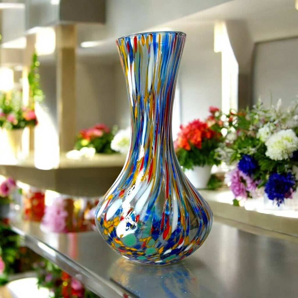 1 Vaso in Vetro Arlecchino Soffiato e Lavorato a Mano di Murano, Tesori da collezione