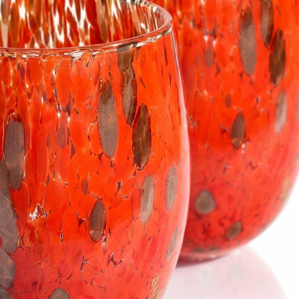 Blue and Red Hand Blown and Handcrafted Wine Goblets and Glasses with Aventurine Glass "I Colori di Murano" - Made in Italy: 6 RED GLASSES