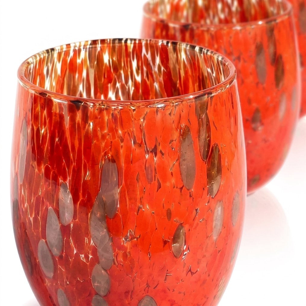 Blue and Red Hand Blown and Handcrafted Wine Goblets and Glasses with Aventurine Glass "I Colori di Murano" - Made in Italy: 6 RED GLASSES