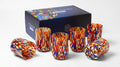 Cilindro Classic Hand-Blown and Hand-Worked Glasses with Murano Murrine, "I Colori di Murano" line 400 ml. Made in Italy: RED / 6