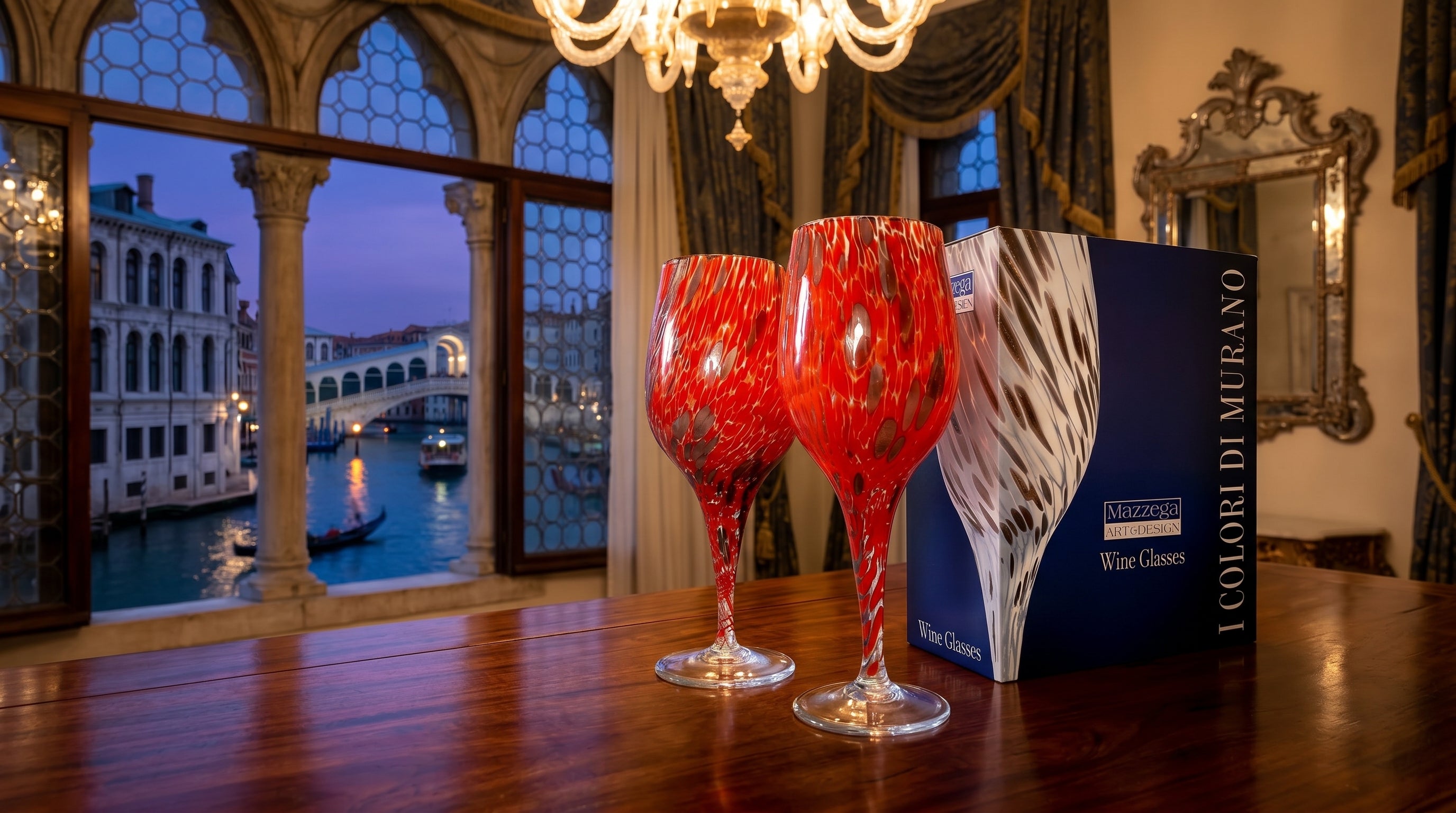 Calici da chapagne n Vetro Soffiati e Lavorati a Mano “I Colori di Murano” -  Made in Italy: 2 CALICI ROSSI
