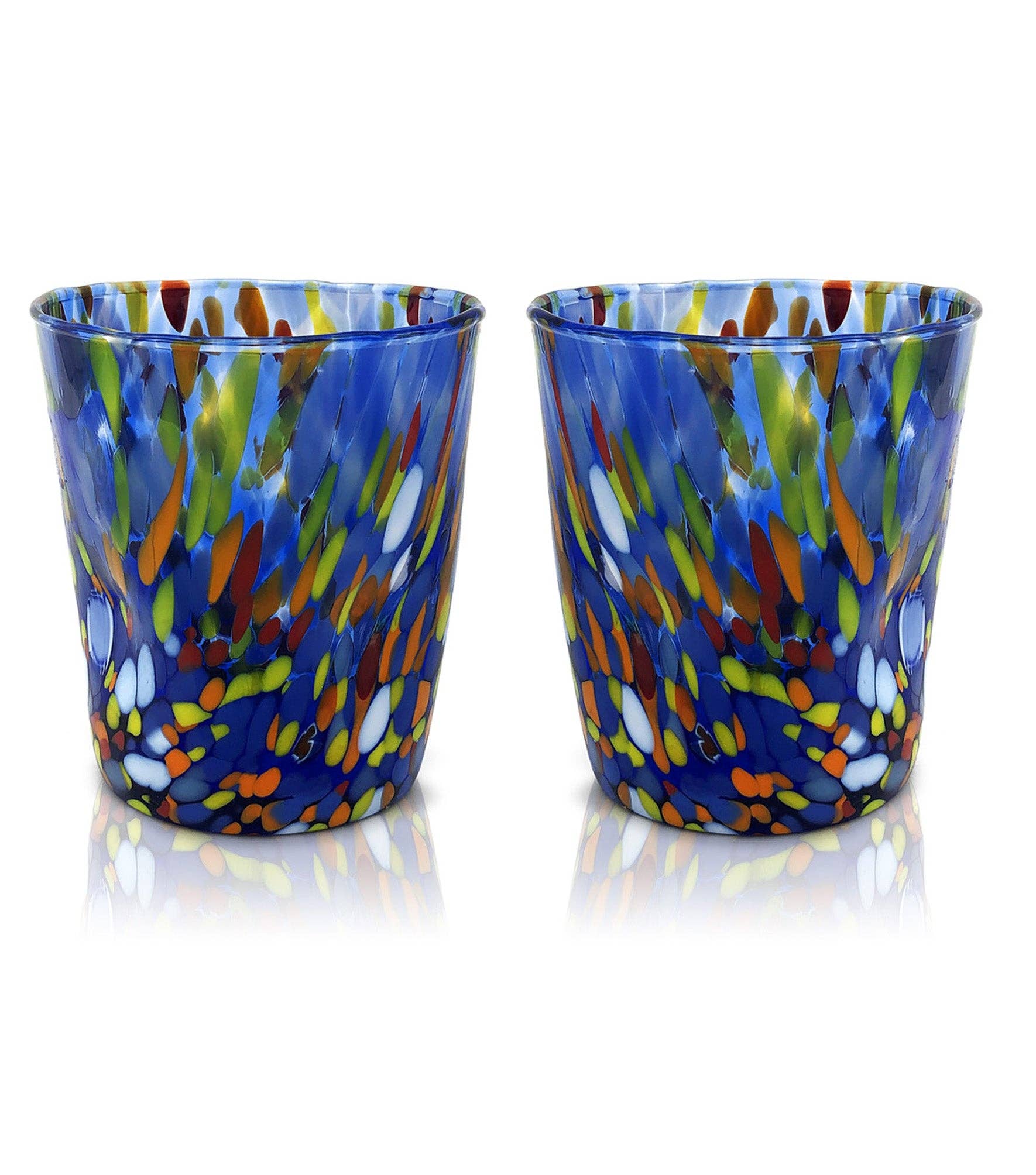 Bicchieri Tumbler Classic in Vetro Soffiati e Lavorati a Mano con Murrine di Murano, linea “I Colori di Murano” 350 ml. Made in Italy: MIX / 6