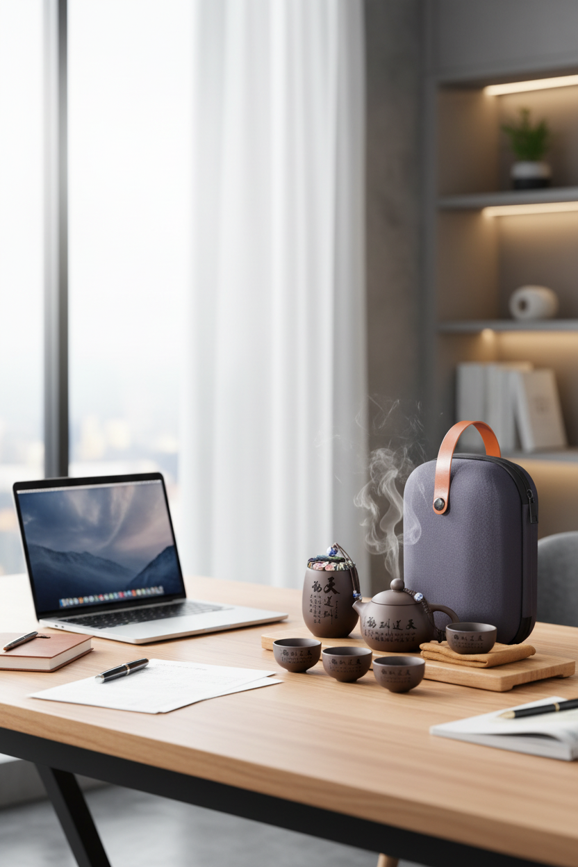Set da tè da viaggio in ufficio moderno - business traveler lifestyle