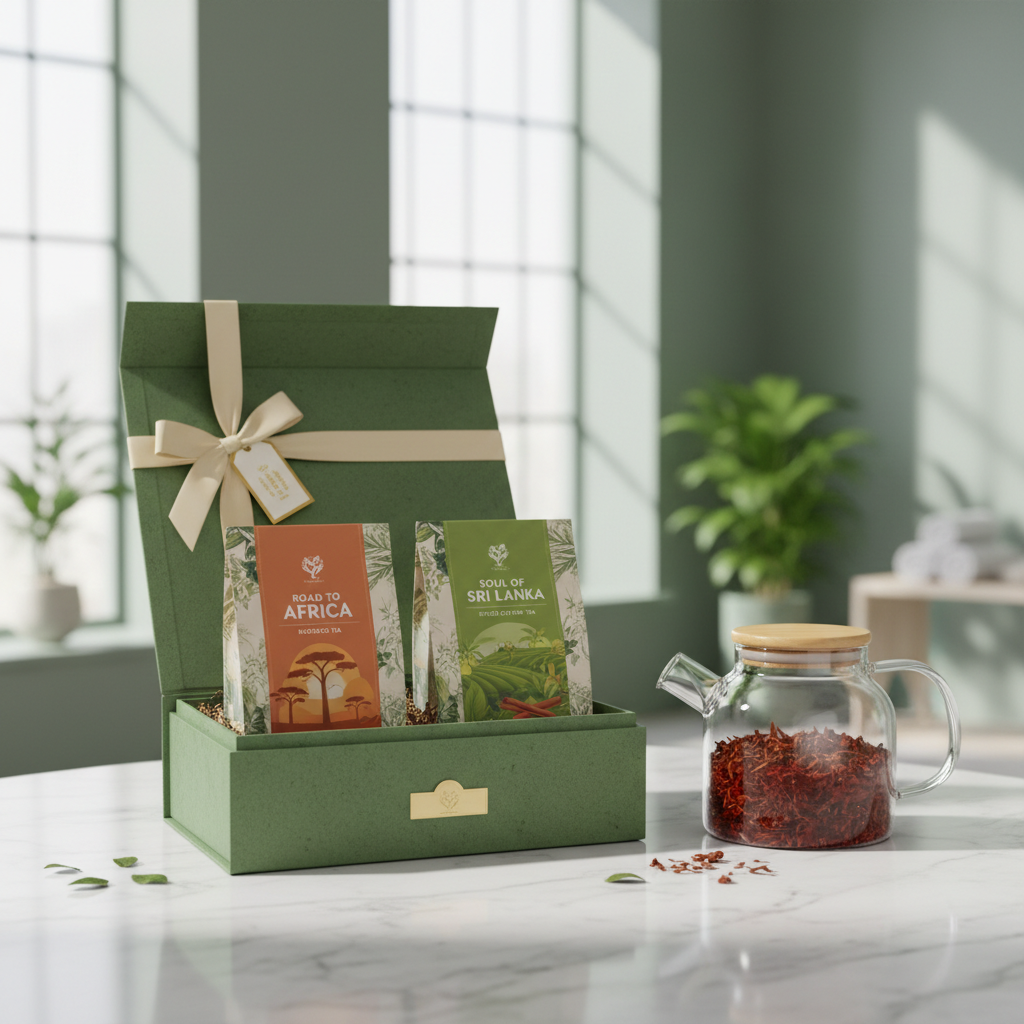 Gift Box Road to Africa verde con tè biologici e teiera in vetro - luxury premium